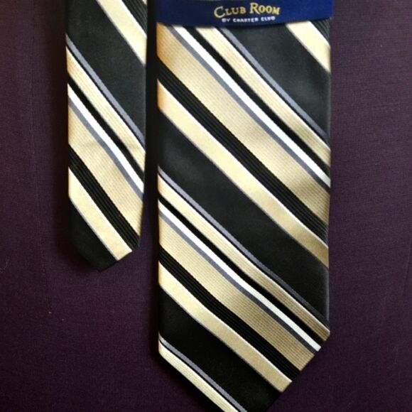 NWT Club Room By Charter Club Elegant Black and Gold Diagonal Tie - Picture 5 of 8